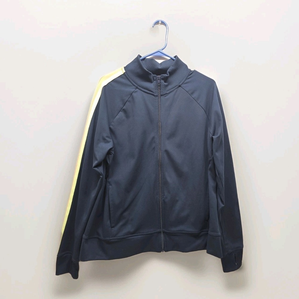 VTG Rainbow Stripe Navy Track Jacket Athletic Works Spring Basics Groovy Retro